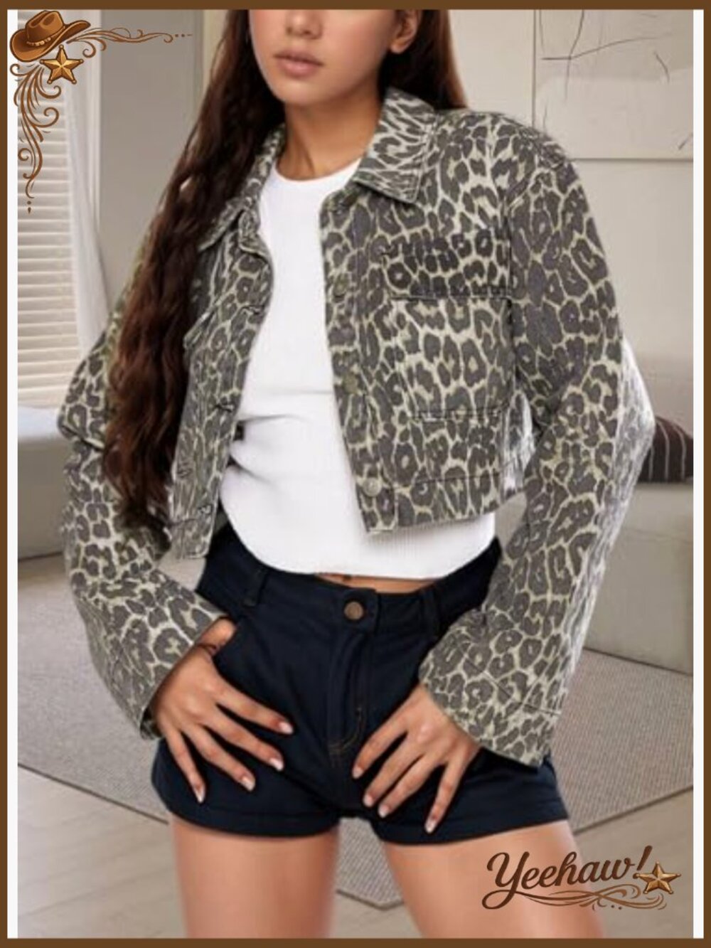 Cropped Denim Jacket Long Sleeve Button Down Casual Jean Jacket Women - Picture 7 of 7